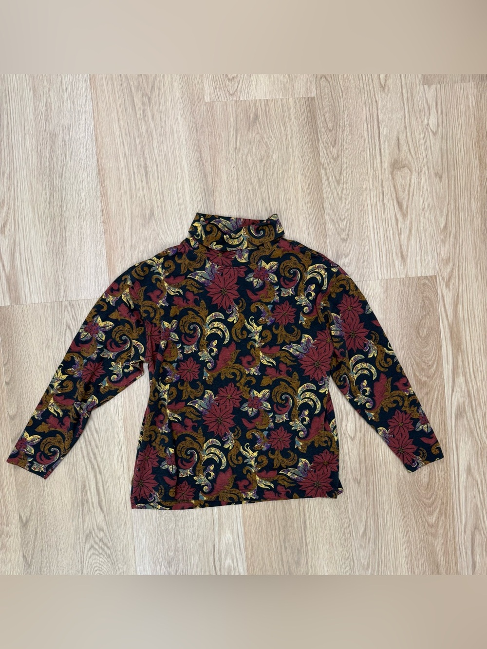 Women's Hunt Club Sweater with Red and Gold Floral Pattern